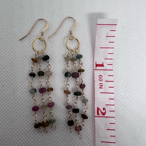 HANDMADE Rainbow Tourmaline Dangle Earrings on 14k GF ear wires. - Picture 4 of 7